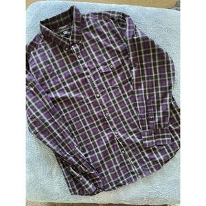 American Eagle Mens Purple/Black Plaid Button Up Size XXXL / Cotton Slim Fit